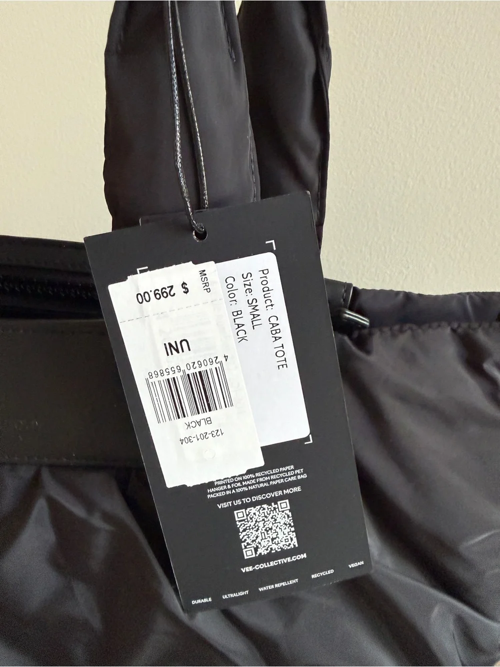 NWT VEE COLLECTIVE Small Caba Tote Handbag Bag, Black